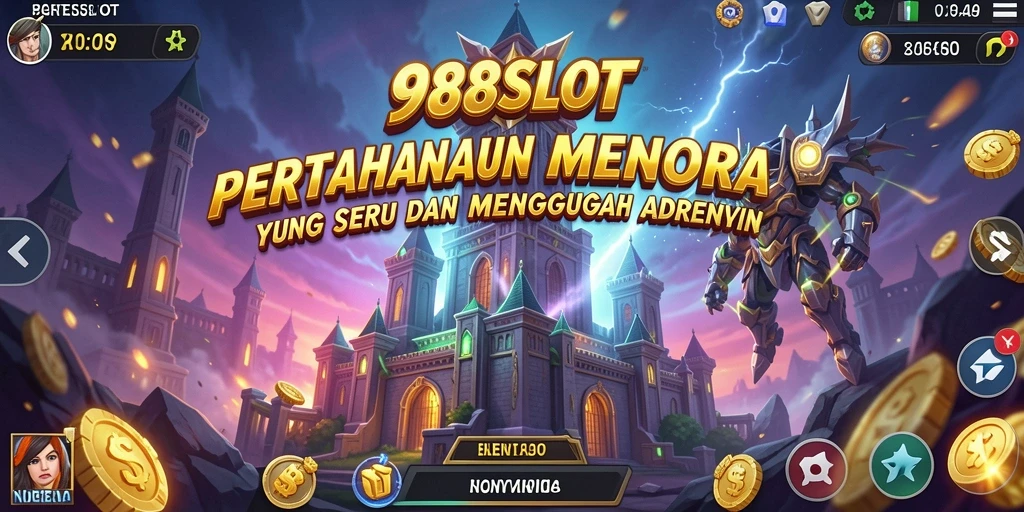 Tampilan gameplay menegangkan di 988SLOT yang menampilkan strategi Tower Defense.