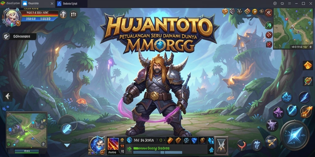 Tampilan gameplay epik dalam HUJANTOTO dengan dunia penuh warna.