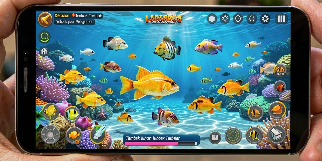 Screenshot utama gameplay menembak ikan yang seru.