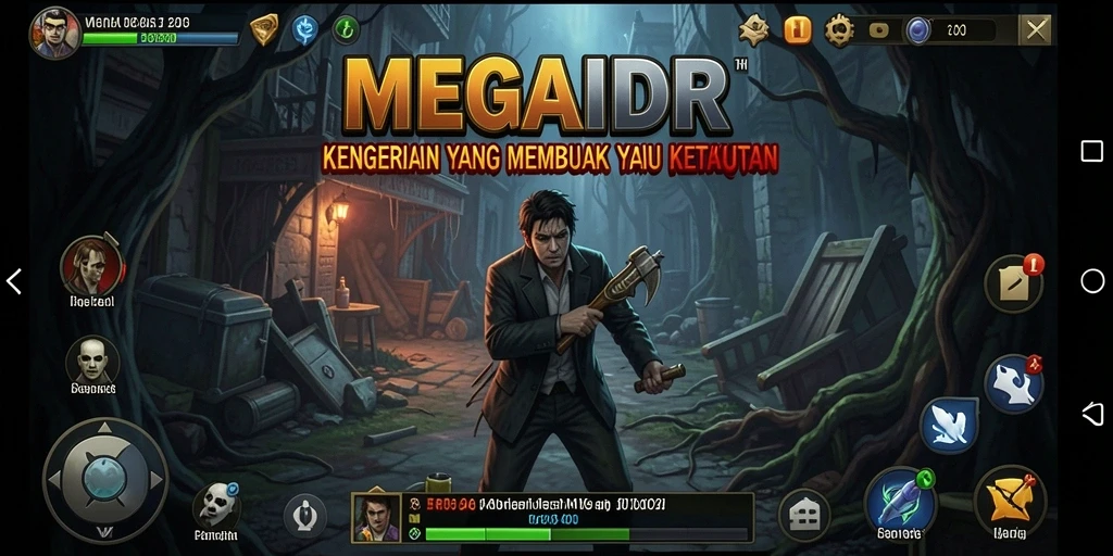 Tampilan gameplay menegangkan dari MEGAIDR dengan suasana kelam.