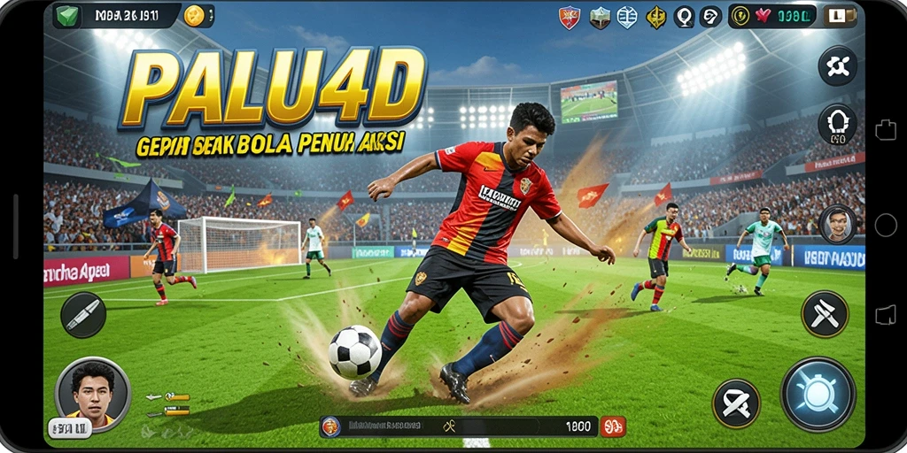 Screenshot gameplay PALU4D menampilkan aksi menegangkan di lapangan sepak bola.