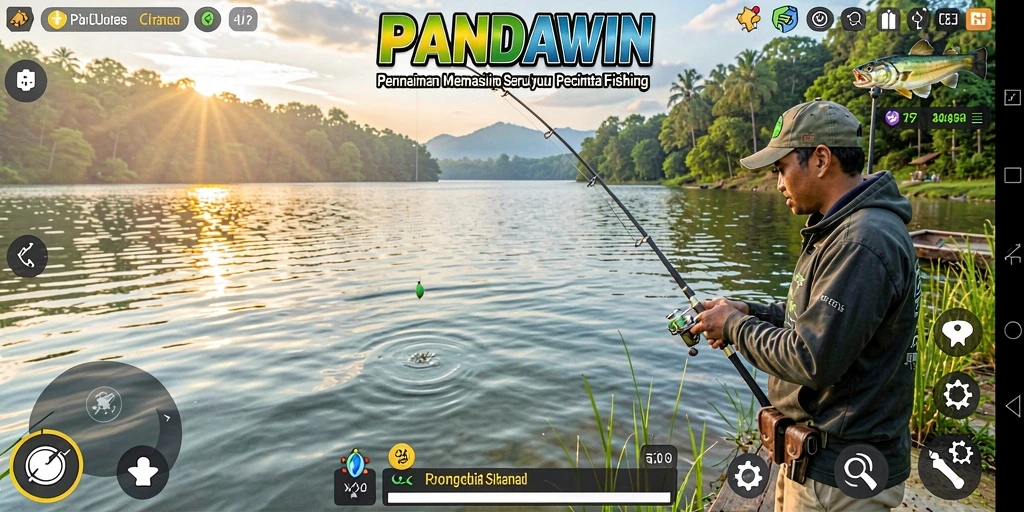 Tampilan gameplay PANDAWIN dengan aksi memancing yang mendebarkan.