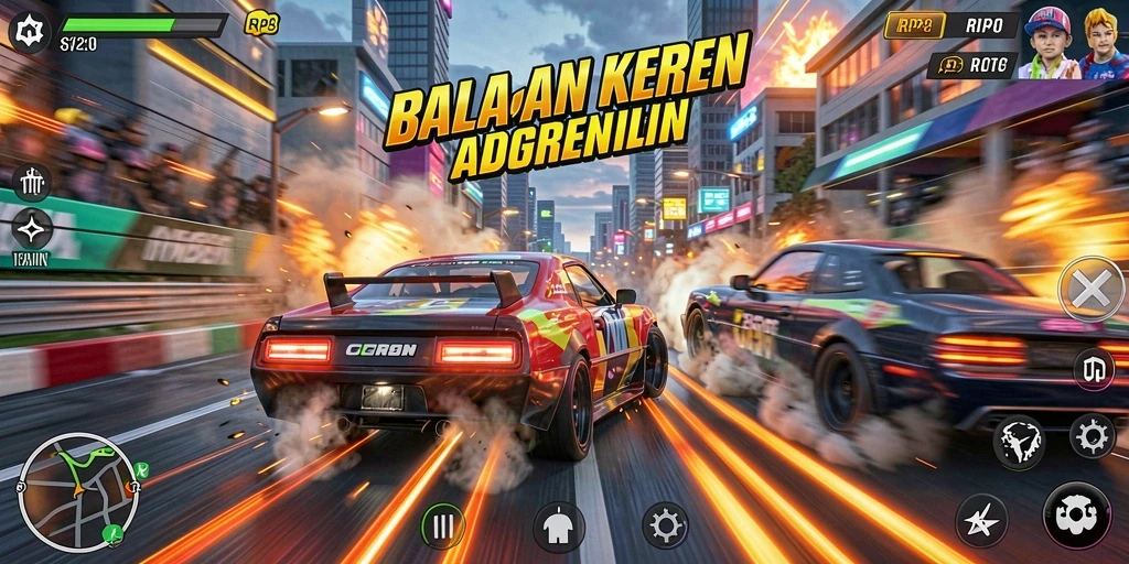 Tampilan gameplay balapan yang intens dan seru di RP8.